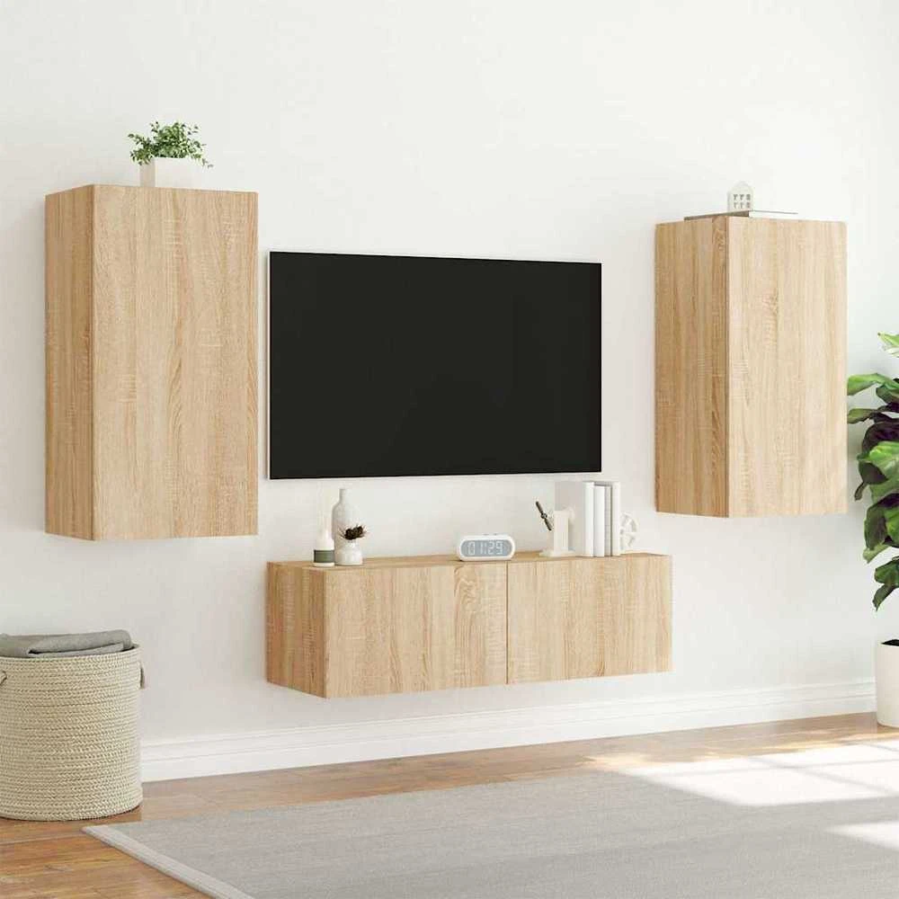 TV staliukas Sieninė TV spintelė su LED lemputėmis, ąžuolo, 40,5x35x80cm
