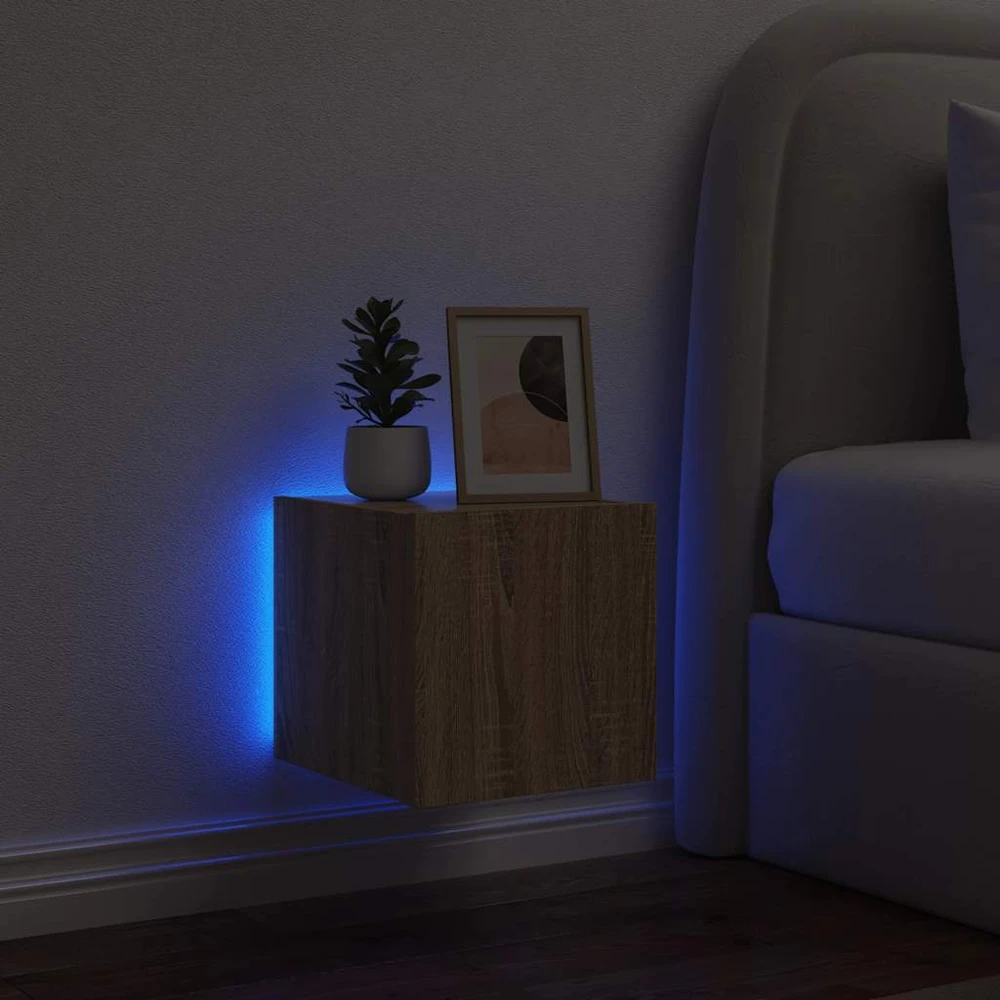 TV staliukas Sieninė TV spintelė su LED lemputėmis, ąžuolo, 30,5x35x30cm
