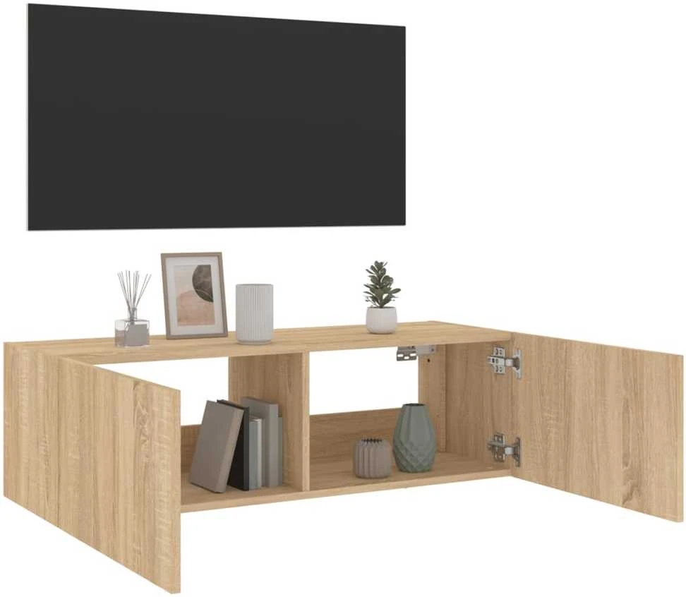 TV staliukas Sieninė TV spintelė su LED lemputėmis, ąžuolo, 100x35x31cm