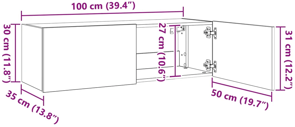 TV staliukas Sieninė TV spintelė su LED lemputėmis, ąžuolo, 100x35x31cm