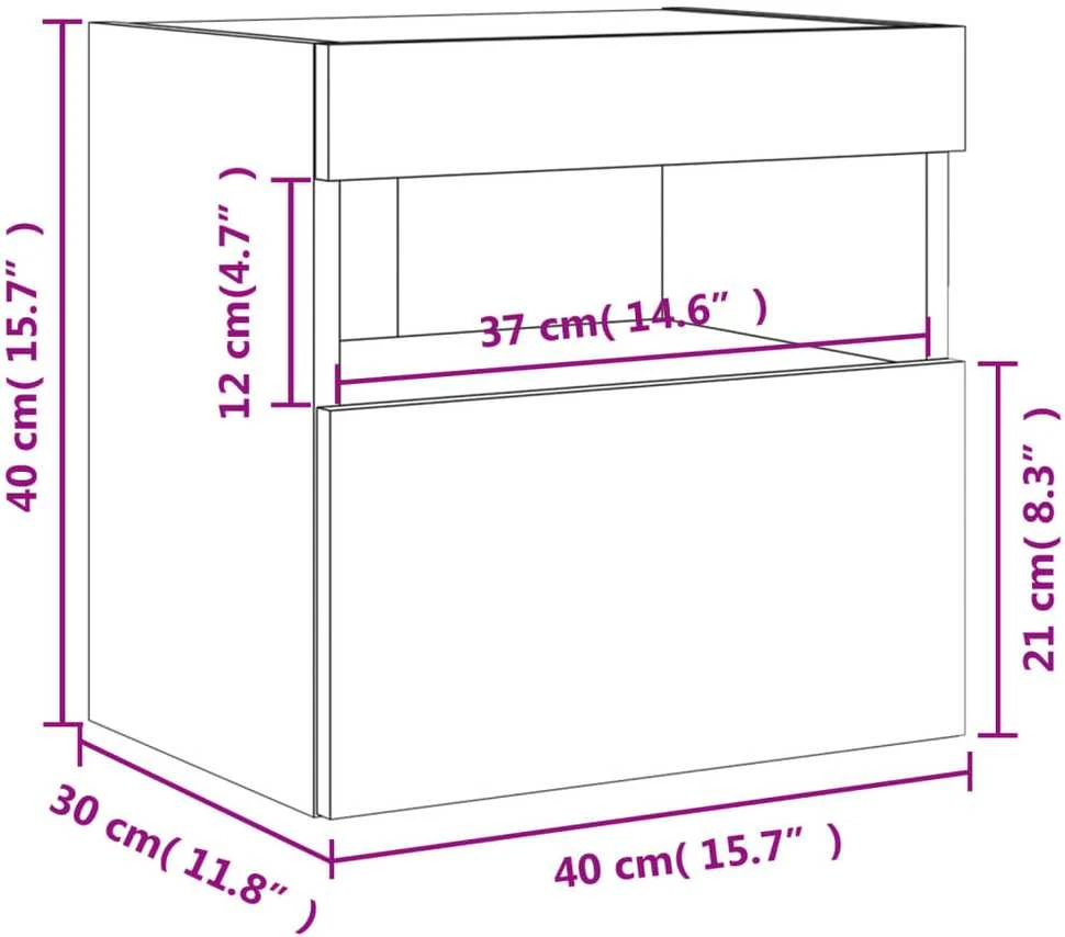 TV staliukas Sieninė TV spintelė su LED lemputėmis, ąžuolo, 40x30x40cm