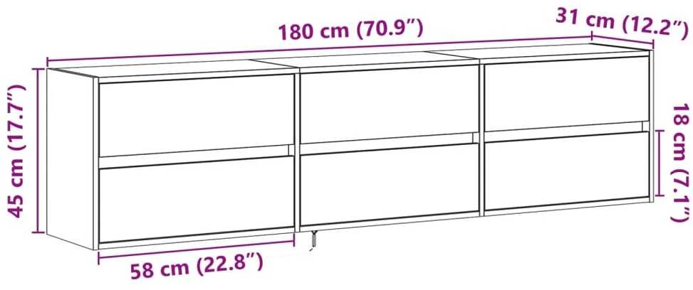 TV staliukas Sieninė TV spintelė su LED lemputėmis, ąžuolo, 180x31x45cm
