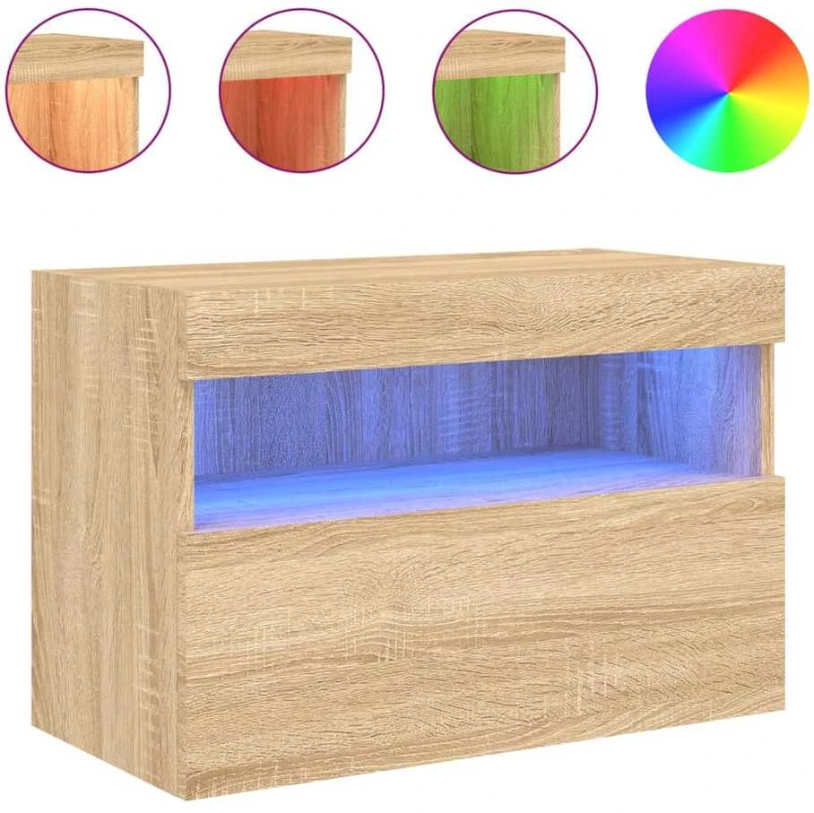 TV staliukas Sieninė TV spintelė su LED lemputėmis, ąžuolo, 60x30x40cm