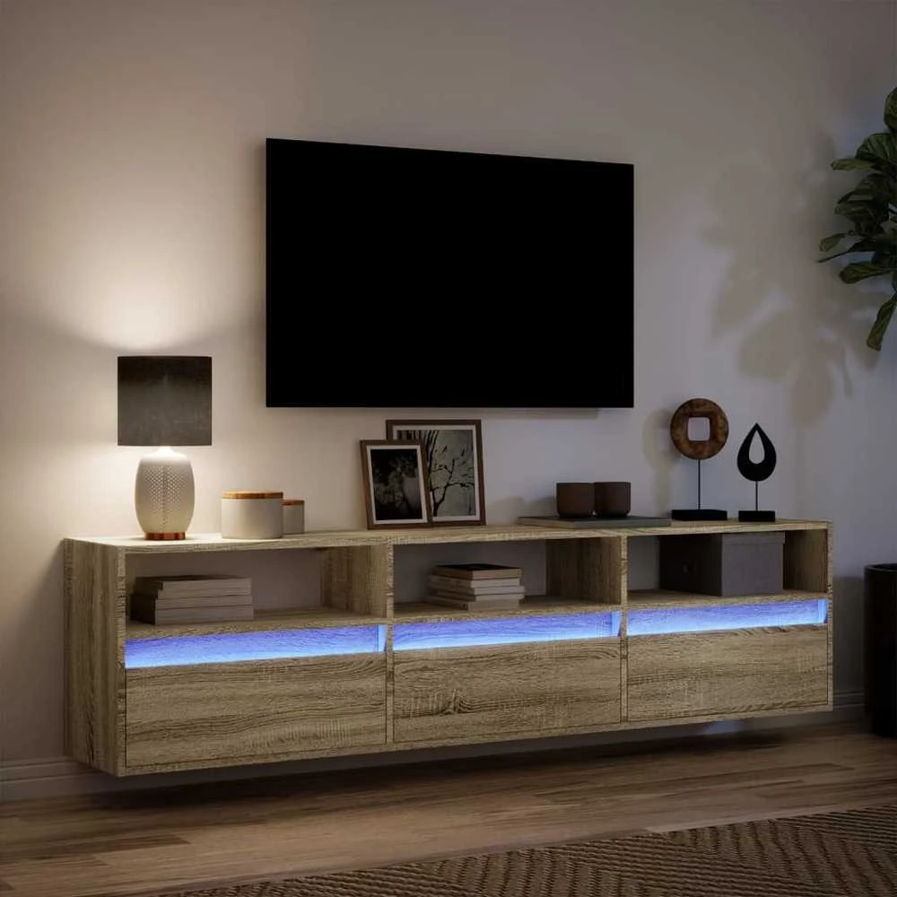 TV staliukas Sieninė TV spintelė su LED lemputėmis, ąžuolo, 180x31x45cm