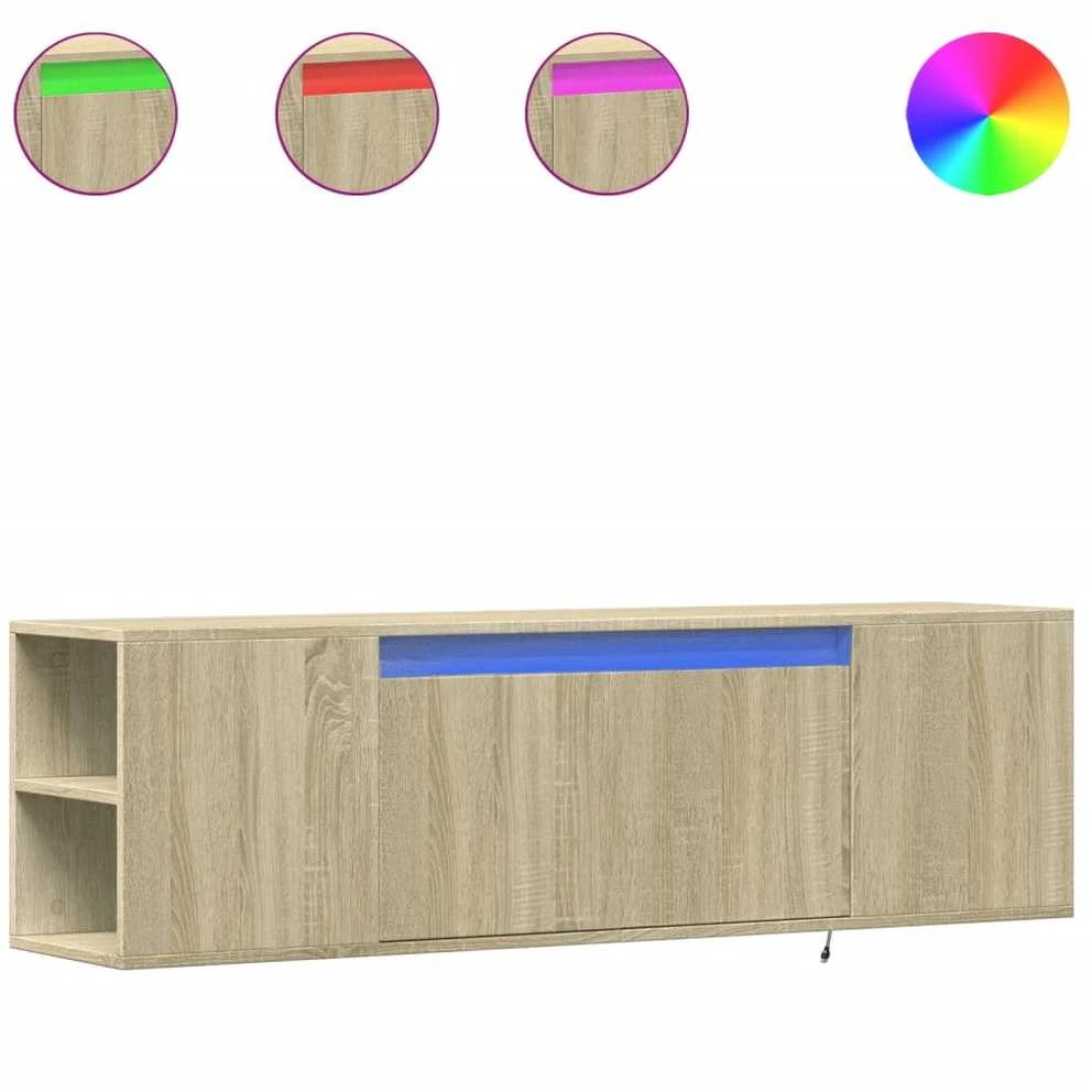TV staliukas Sieninė TV spintelė su LED lemputėmis, ąžuolo, 135x31x39,5cm