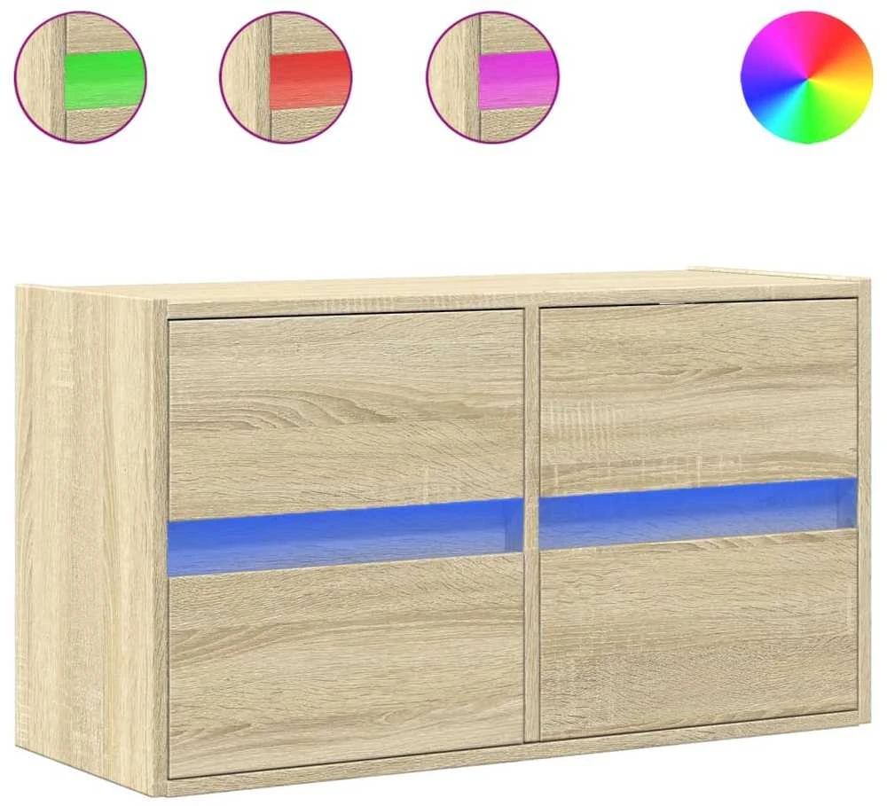 TV staliukas Sieninė TV spintelė su LED lemputėmis, ąžuolo, 80x31x45cm