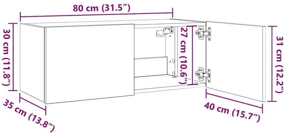 TV staliukas Sieninė TV spintelė su LED lemputėmis, ąžuolo, 80x35x31cm