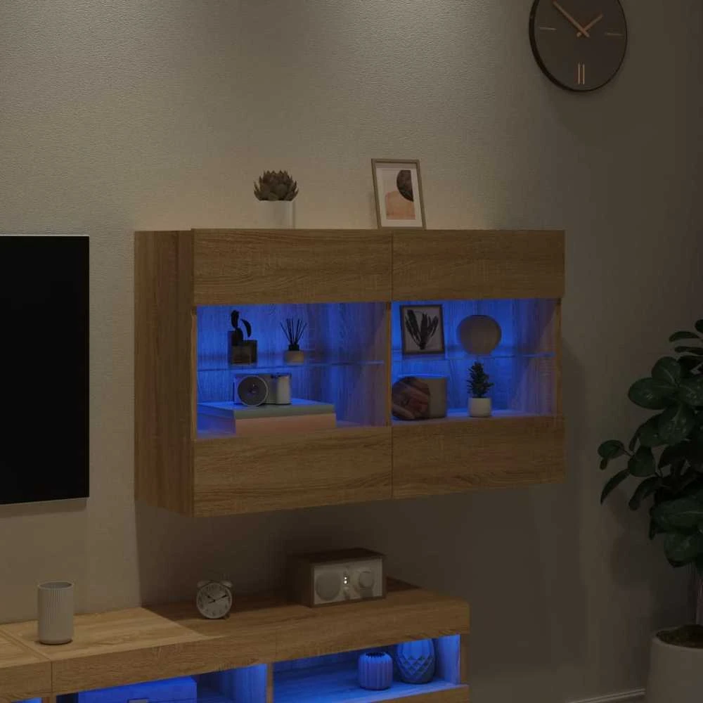 TV staliukas Sieninė TV spintelė su LED lemputėmis, ąžuolo, 98,5x30x60,5cm