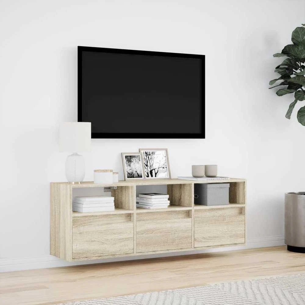 TV staliukas Sieninė TV spintelė su LED lemputėmis, ąžuolo, 130x31x45 cm