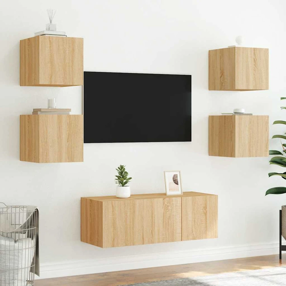 TV staliukas Sieninė TV spintelė su LED lemputėmis, ąžuolo, 30,5x35x30cm