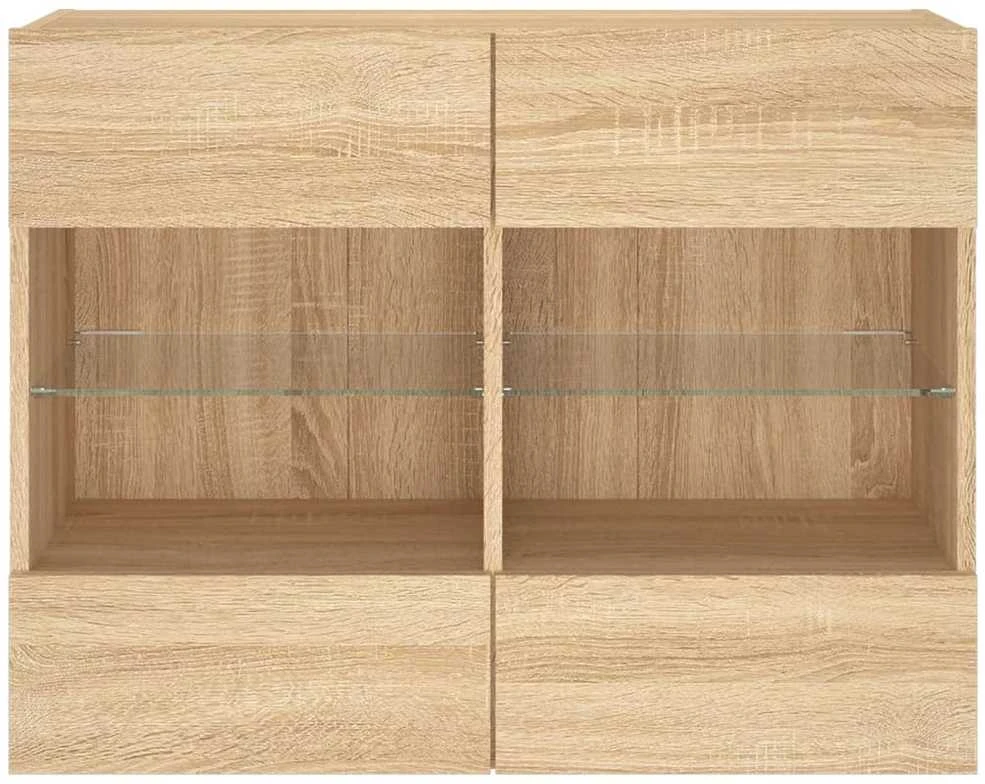 TV staliukas Sieninė TV spintelė su LED lemputėmis, ąžuolo, 78,5x30x60,5cm