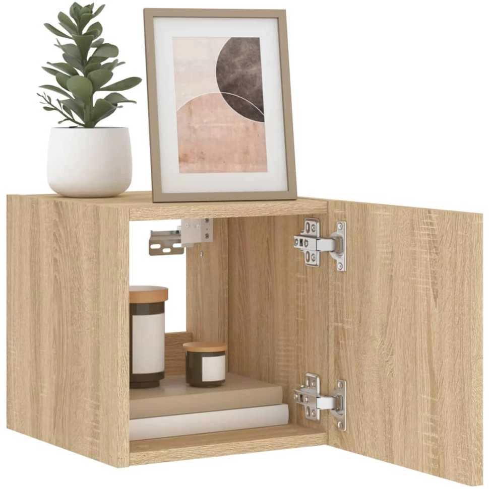 TV staliukas Sieninė TV spintelė su LED lemputėmis, ąžuolo, 30,5x35x30cm