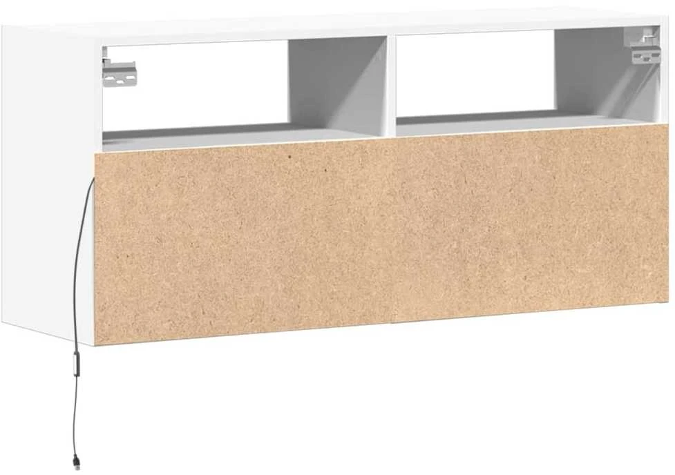 TV staliukas Sieninė TV spintelė su LED lemputėmis, balta, 100x31x45cm