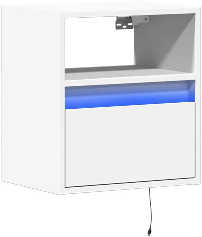 TV staliukas Sieninė TV spintelė su LED lemputėmis, balta, 41x31x45cm