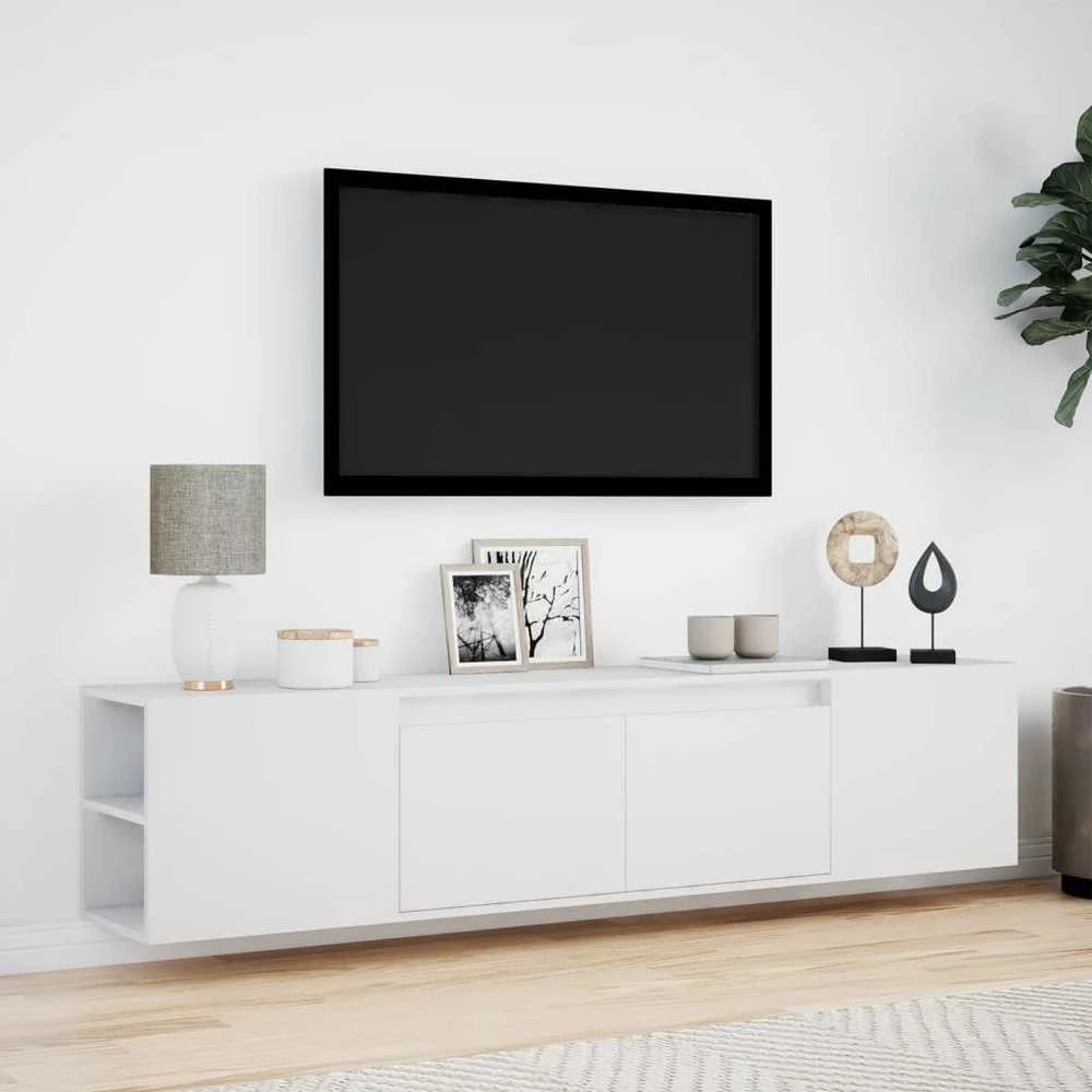 TV staliukas Sieninė TV spintelė su LED lemputėmis, balta, 180x31x39,5cm