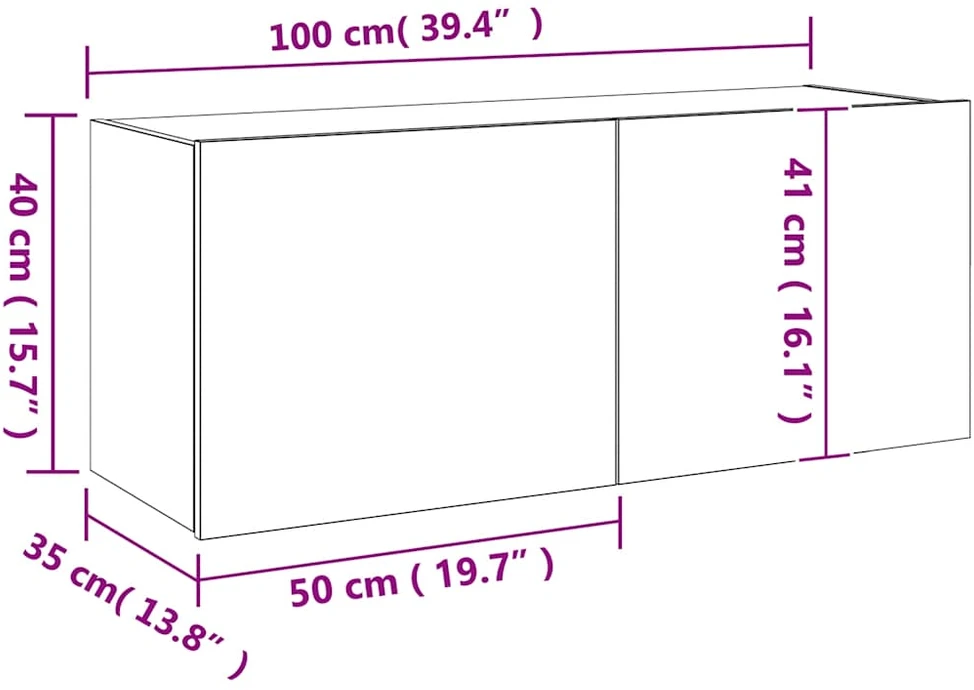 TV staliukas Sieninė TV spintelė su LED lemputėmis, balta, 100x35x41cm