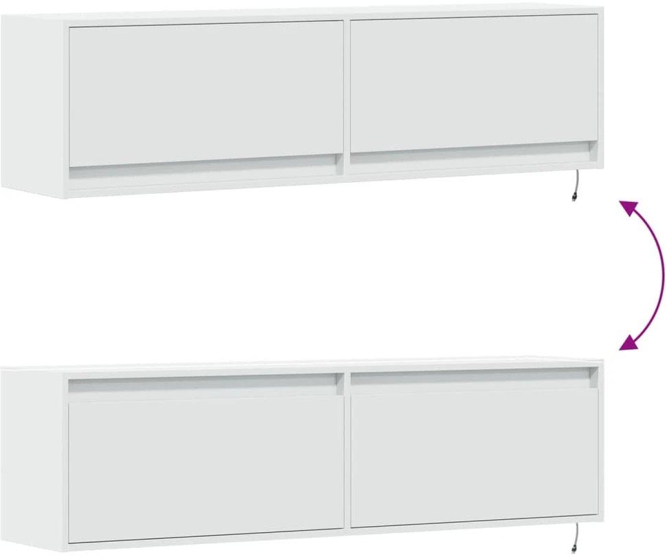 TV staliukas Sieninė TV spintelė su LED lemputėmis, balta, 140x31x38cm
