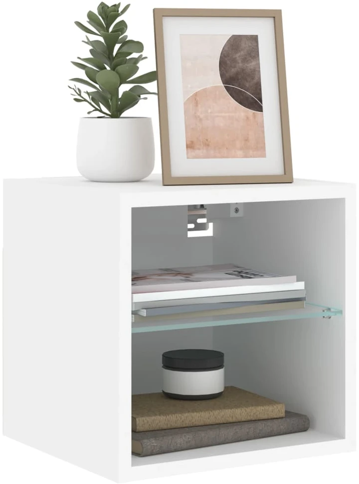 TV staliukas Sieninė TV spintelė su LED lemputėmis, balta, 30x28,5x30cm