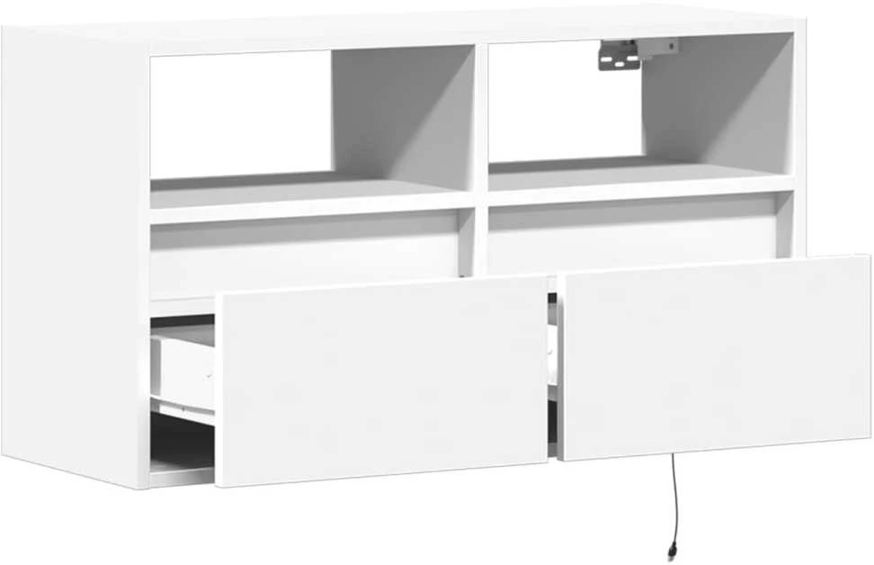 TV staliukas Sieninė TV spintelė su LED lemputėmis, balta, 80x31x45cm