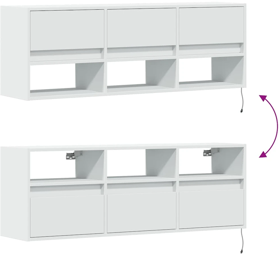 TV staliukas Sieninė TV spintelė su LED lemputėmis, balta, 130x31x45 cm
