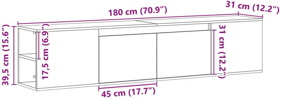 TV staliukas Sieninė TV spintelė su LED lemputėmis, balta, 180x31x39,5cm