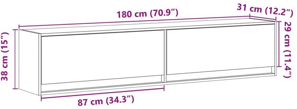 TV staliukas Sieninė TV spintelė su LED lemputėmis, balta, 180x31x38cm