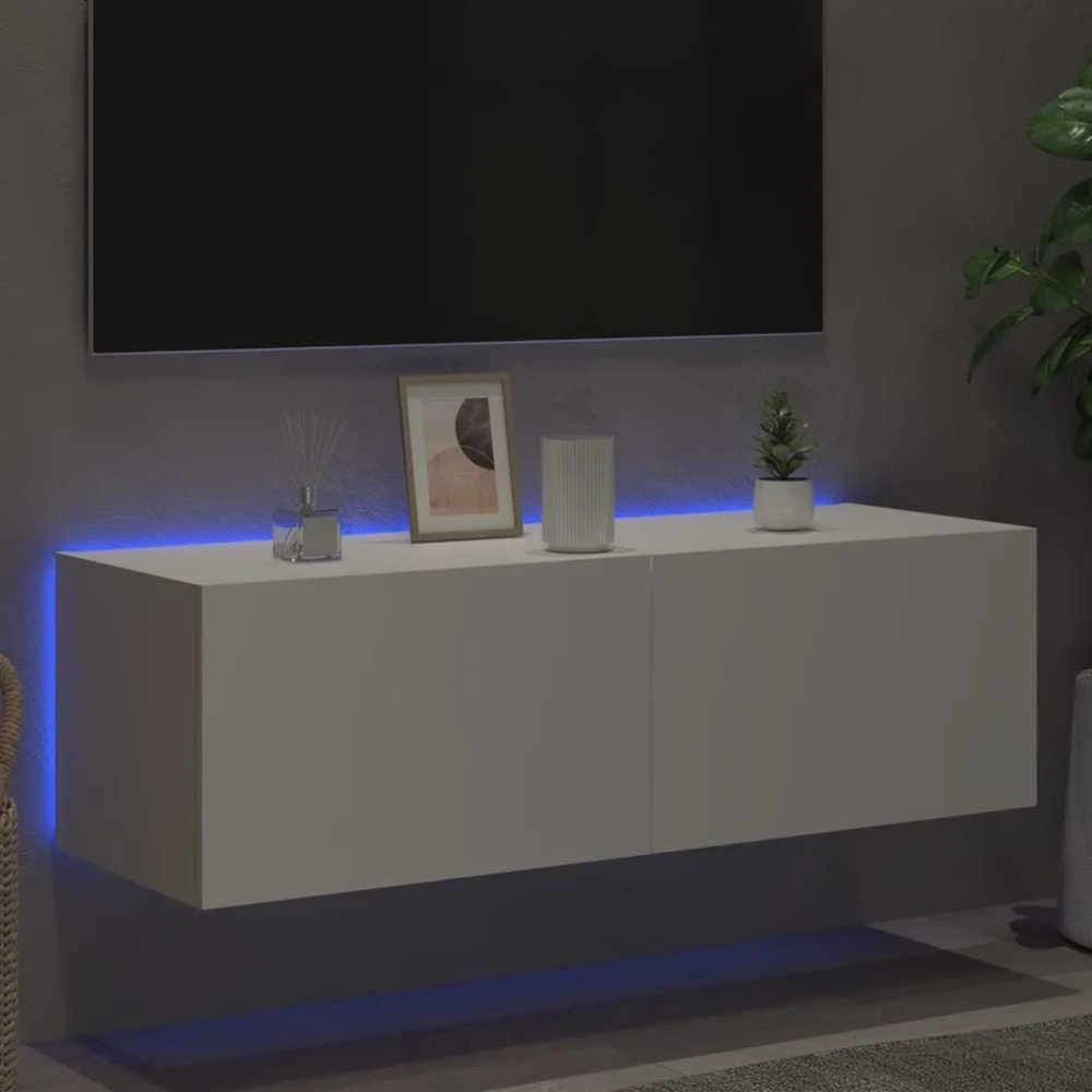 TV staliukas Sieninė TV spintelė su LED lemputėmis, balta, 100x35x31cm