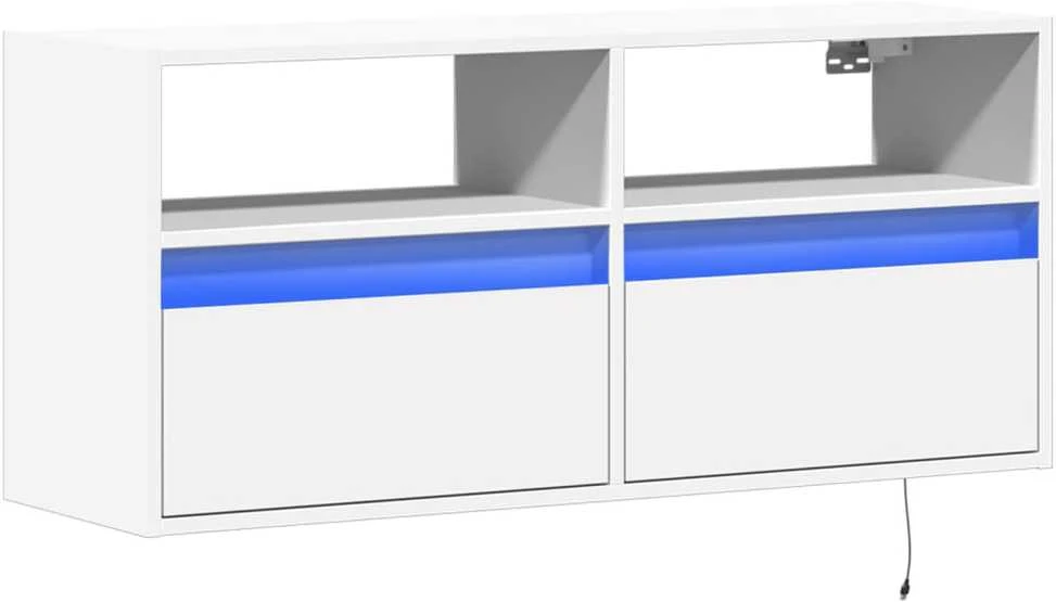 TV staliukas Sieninė TV spintelė su LED lemputėmis, balta, 100x31x45cm
