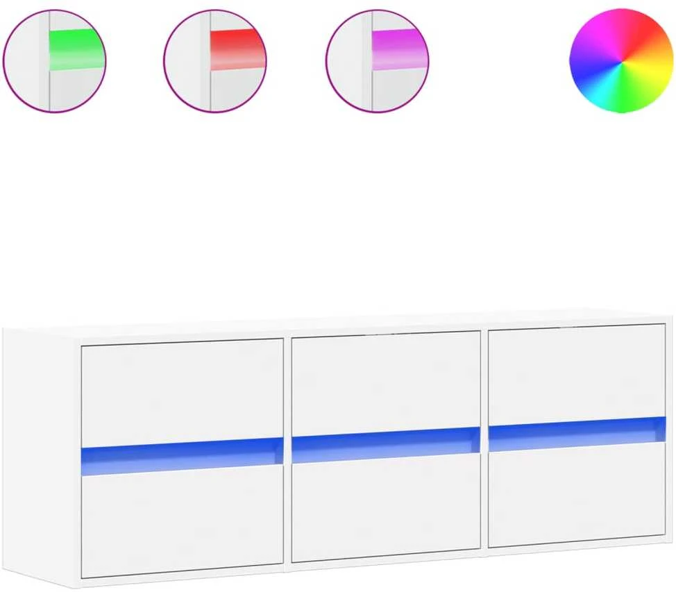TV staliukas Sieninė TV spintelė su LED lemputėmis, balta, 130x31x45 cm