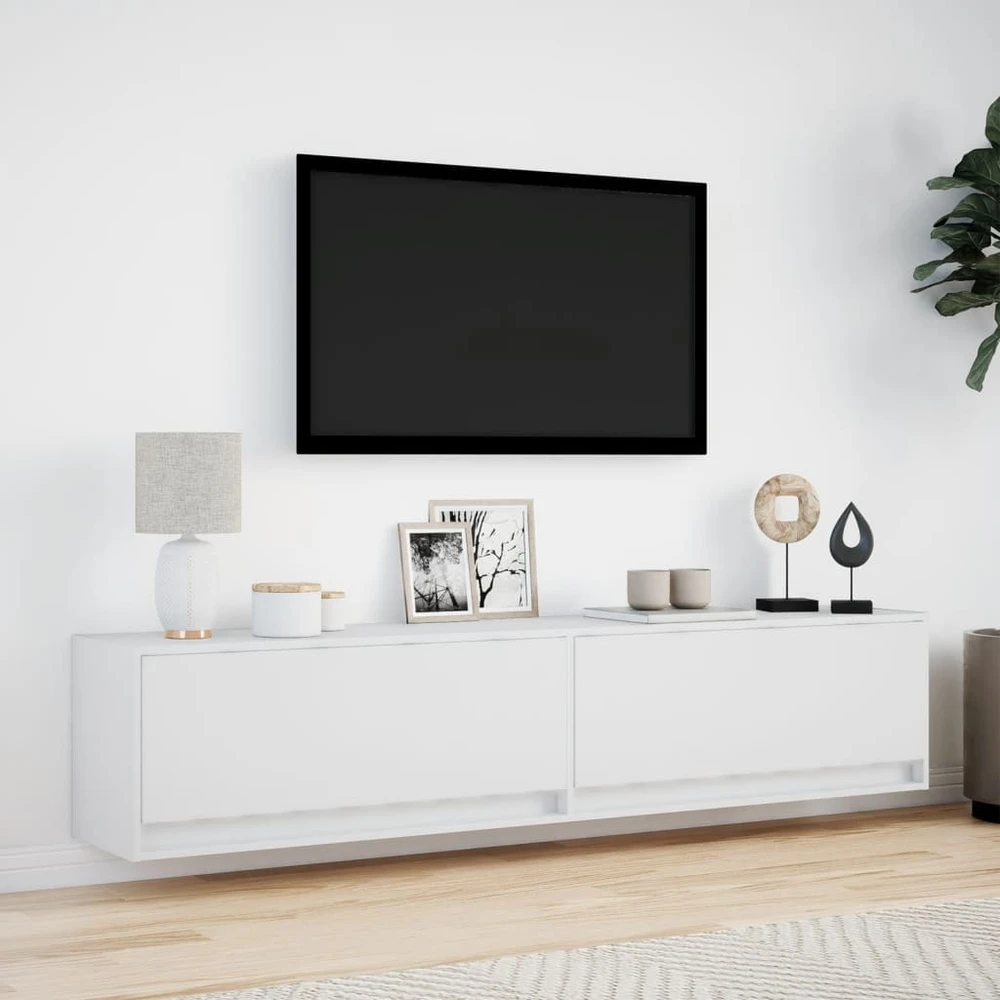 TV staliukas Sieninė TV spintelė su LED lemputėmis, balta, 180x31x38cm