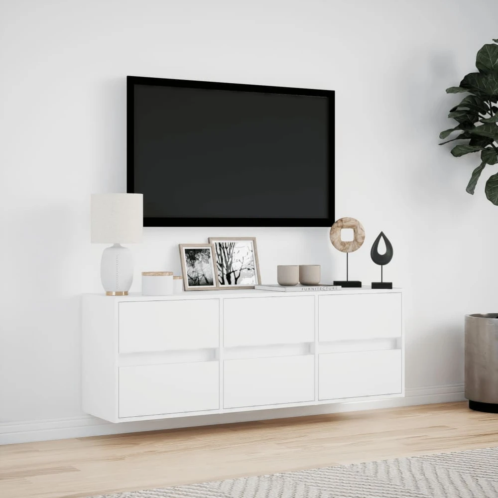 TV staliukas Sieninė TV spintelė su LED lemputėmis, balta, 130x31x45 cm