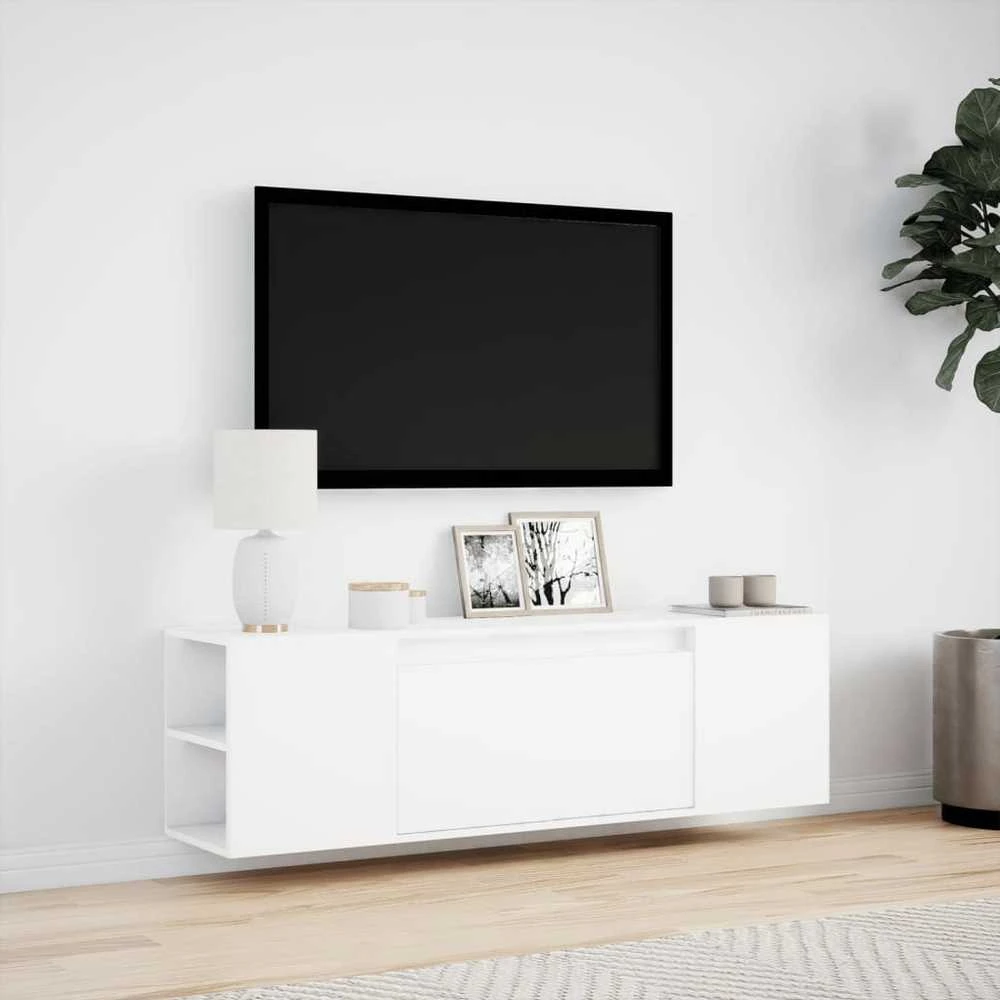 TV staliukas Sieninė TV spintelė su LED lemputėmis, balta, 135x31x39,5cm