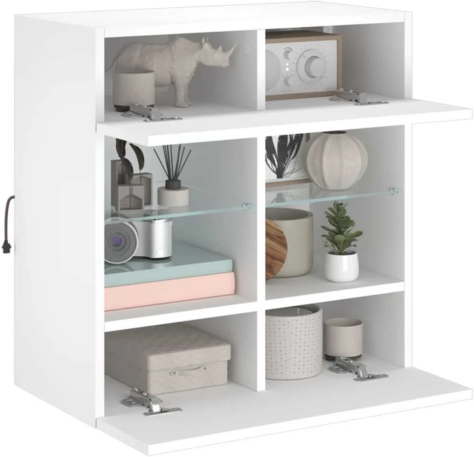 TV staliukas Sieninė TV spintelė su LED lemputėmis, balta, 58,5x30x60,5cm