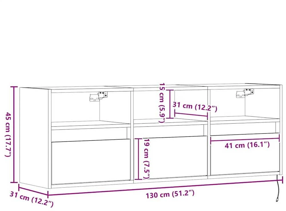 TV staliukas Sieninė TV spintelė su LED lemputėmis, balta, 130x31x45 cm