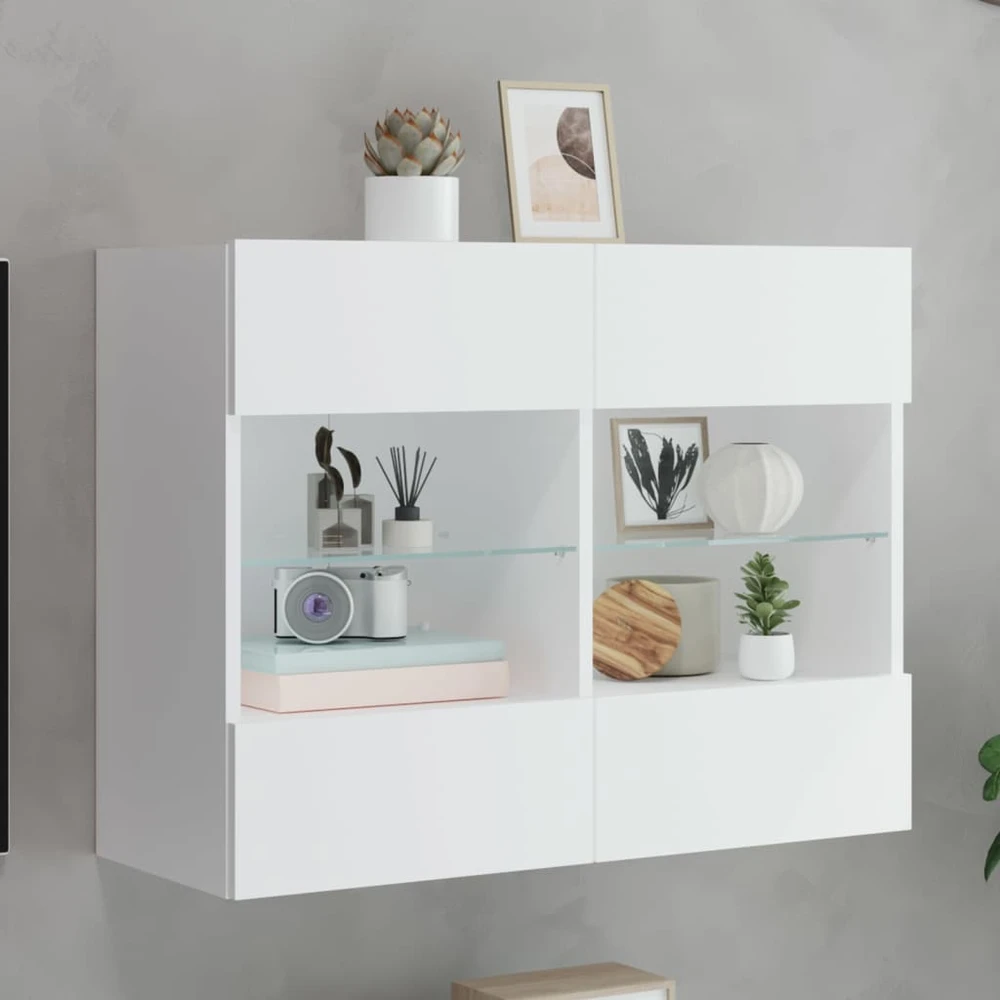 TV staliukas Sieninė TV spintelė su LED lemputėmis, balta, 78,5x30x60,5cm