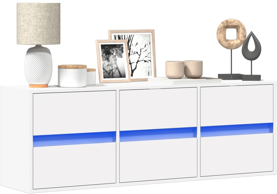 TV staliukas Sieninė TV spintelė su LED lemputėmis, balta, 130x31x45 cm