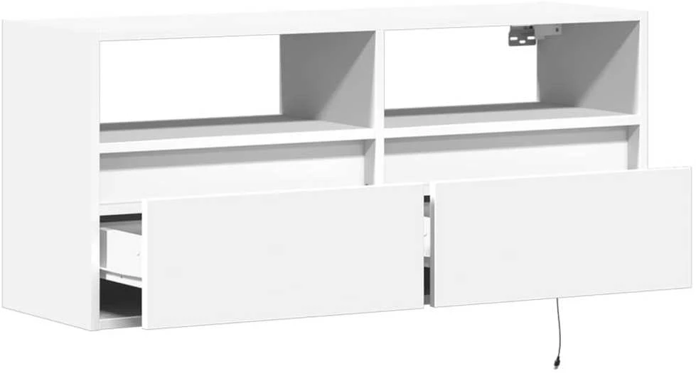 TV staliukas Sieninė TV spintelė su LED lemputėmis, balta, 100x31x45cm