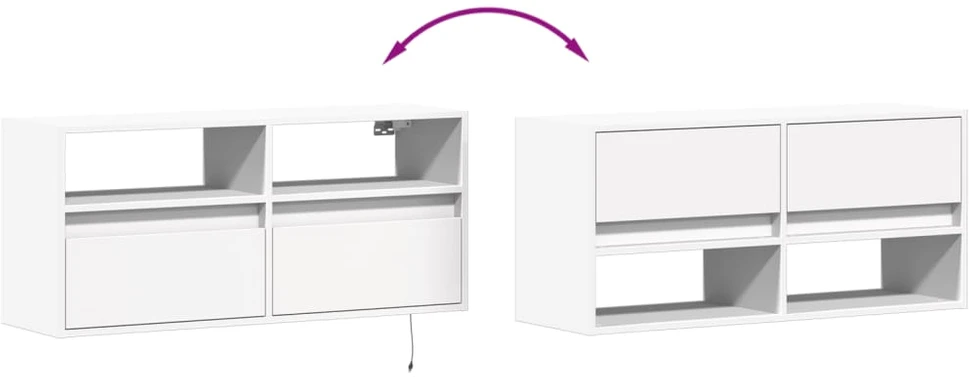TV staliukas Sieninė TV spintelė su LED lemputėmis, balta, 100x31x45cm