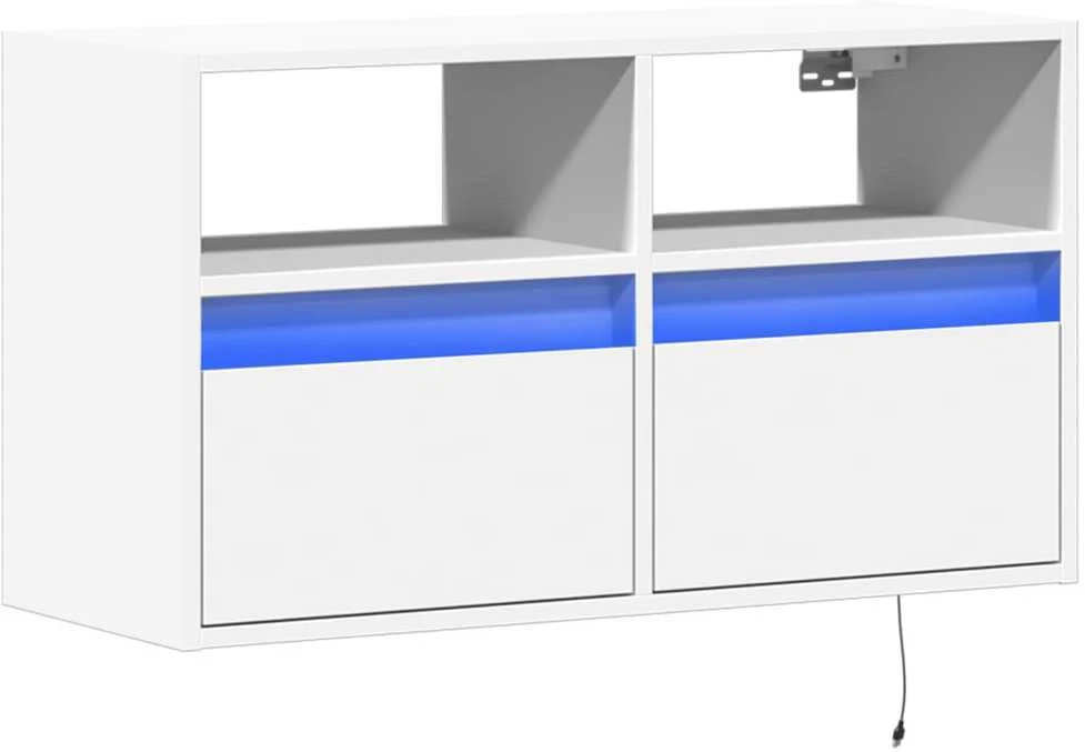 TV staliukas Sieninė TV spintelė su LED lemputėmis, balta, 80x31x45cm