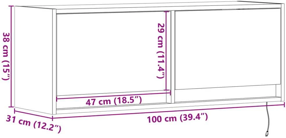 TV staliukas Sieninė TV spintelė su LED lemputėmis, balta, 100x31x35cm
