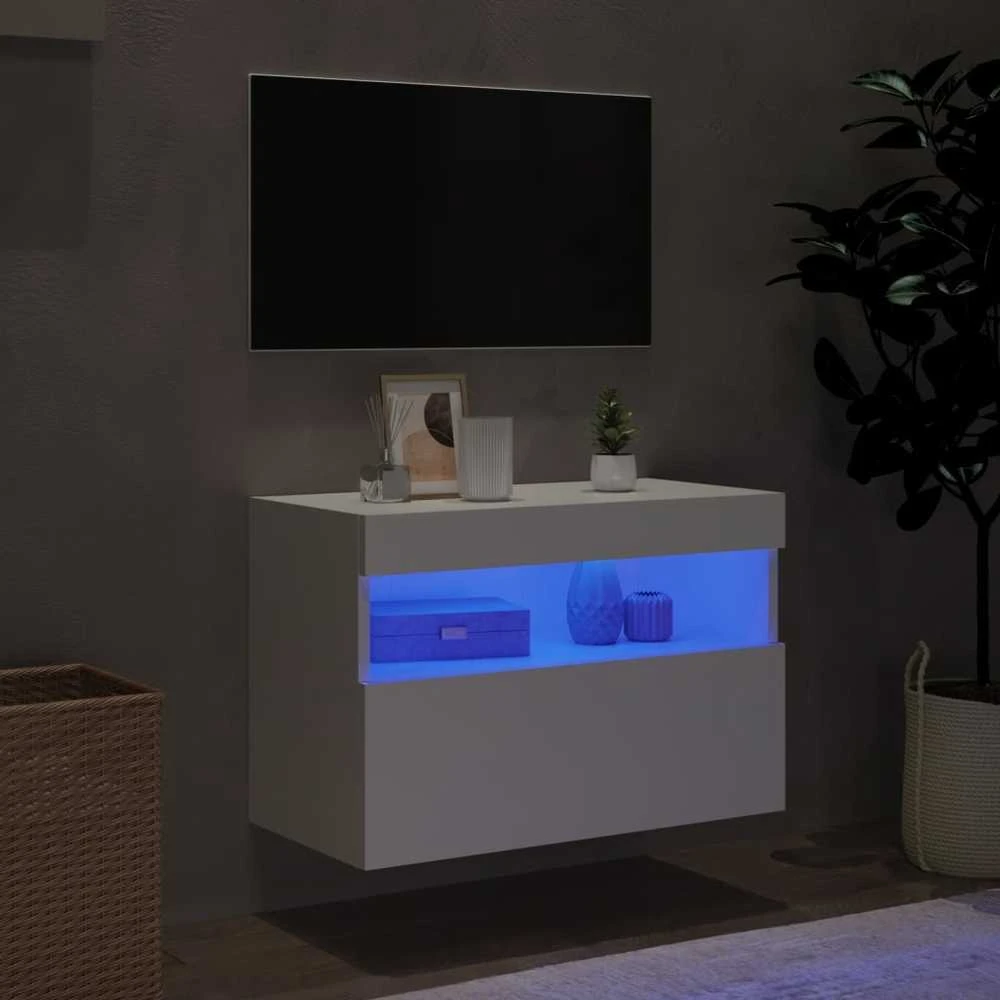 TV staliukas Sieninė TV spintelė su LED lemputėmis, balta, 60x30x40cm
