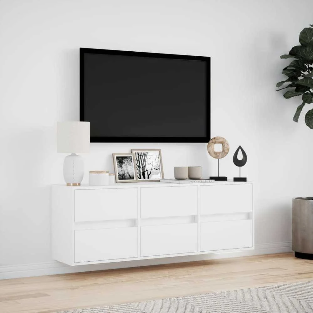 TV staliukas Sieninė TV spintelė su LED lemputėmis, balta, 130x31x45 cm