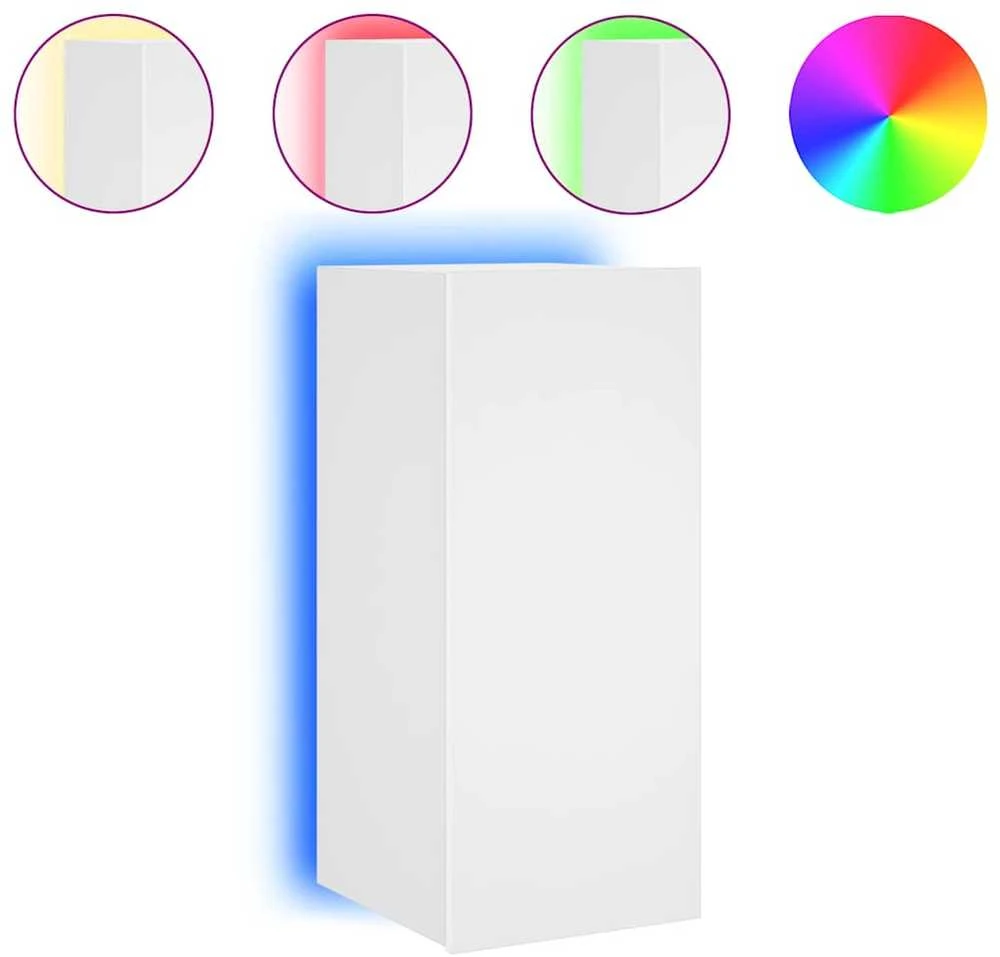TV staliukas Sieninė TV spintelė su LED lemputėmis, balta, 30,5x35x70cm
