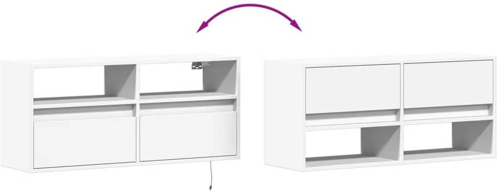 TV staliukas Sieninė TV spintelė su LED lemputėmis, balta, 100x31x45cm