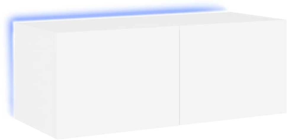 TV staliukas Sieninė TV spintelė su LED lemputėmis, balta, 80x35x31cm