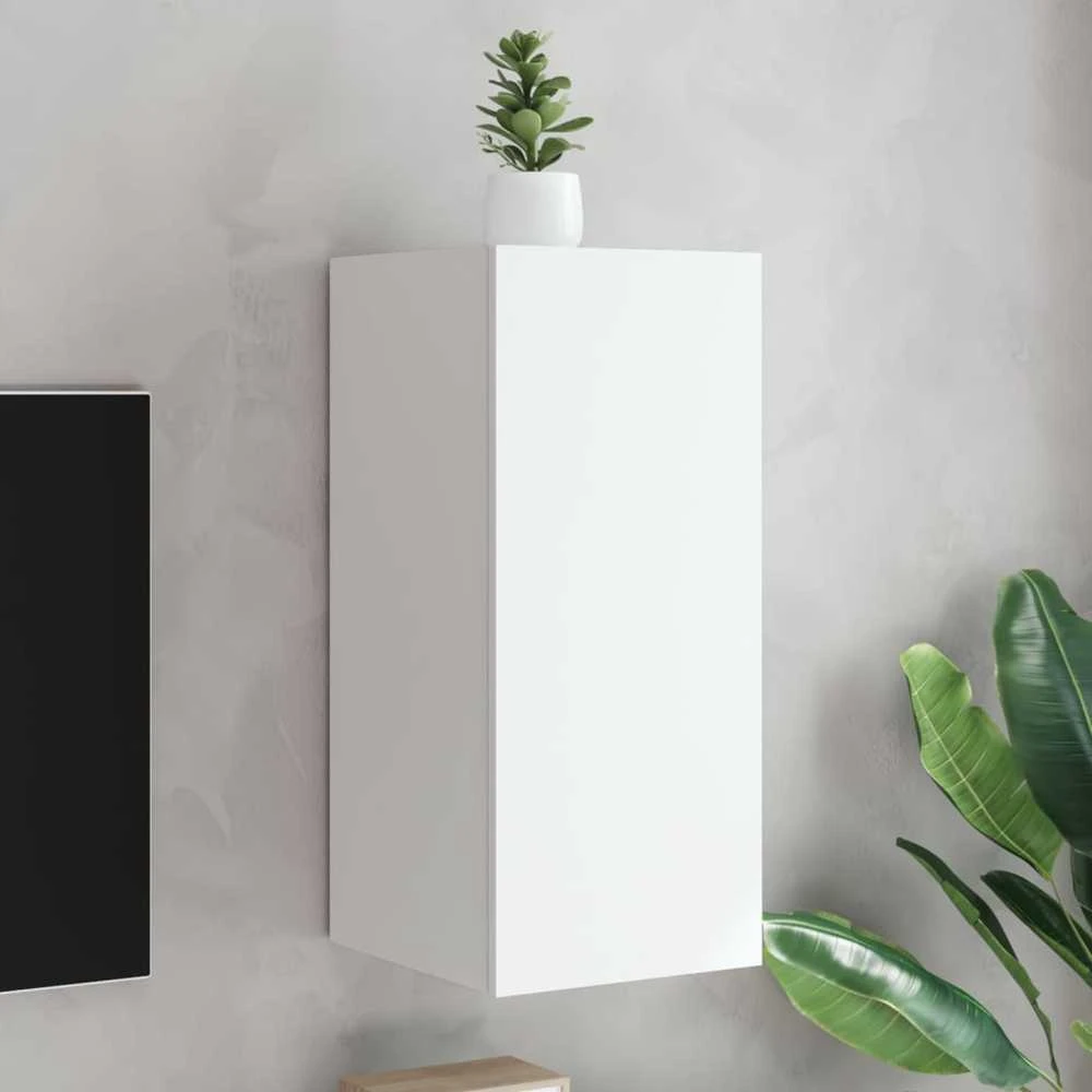 TV staliukas Sieninė TV spintelė su LED lemputėmis, balta, 30,5x35x70cm