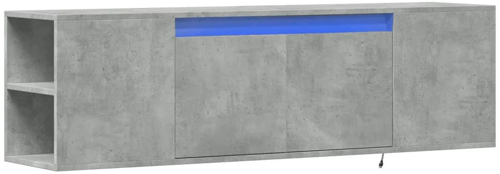 TV staliukas Sieninė TV spintelė su LED lemputėmis, betono, 135x31x39,5cm