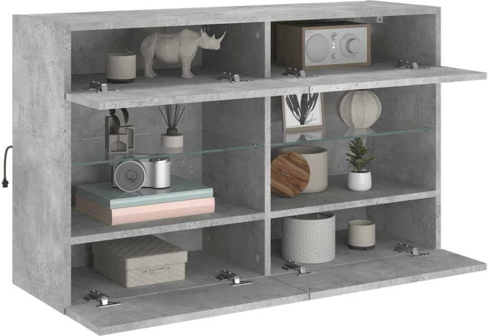 TV staliukas Sieninė TV spintelė su LED lemputėmis, betono, 98,5x30x60,5cm
