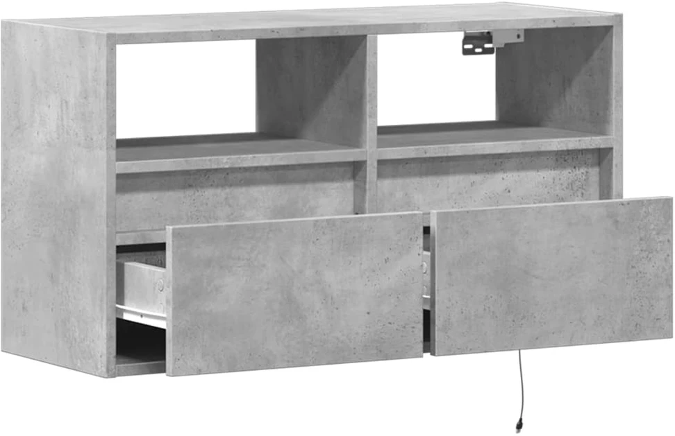 TV staliukas Sieninė TV spintelė su LED lemputėmis, betono, 80x31x45cm