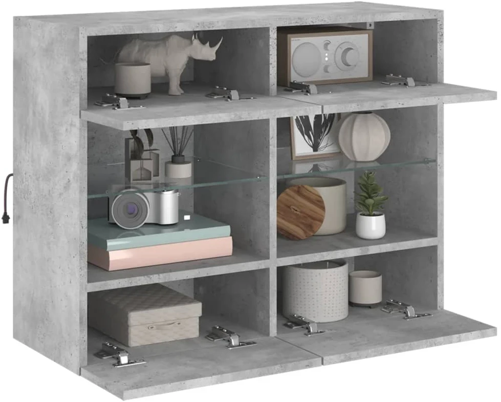 TV staliukas Sieninė TV spintelė su LED lemputėmis, betono, 78,5x30x60,5cm